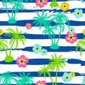Seamless pattern with palm trees and hibiscus Royalty Free Stock Photo