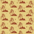 Seamless pattern with palms and pyramid illustration. Oasis vector art