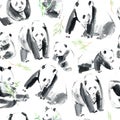Seamless pattern with panda and bamboo.Postcard with animals.