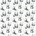 Seamless pattern with panda and bamboo.