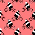 Seamless pattern with panda bear on bicycle Royalty Free Stock Photo