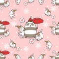 Seamless pattern panda and cats in Christmas