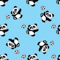 Seamless pattern with panda play soccer