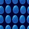 Seamless pattern with pantone blue colored easter eggs with white ornament isolated on white background