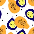 Seamless pattern with papaya and passion fruits in simple flat design. Royalty Free Stock Photo