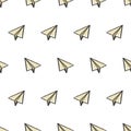 Seamless pattern with paper airplanes in doodle, hand drawing style in color Vector illustration