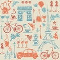 Seamless pattern with Paris / France elements.