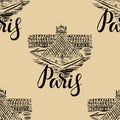 Seamless pattern, Paris label with hand drawn the Louvre