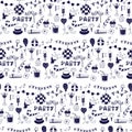 Seamless Pattern with Party Celebration Doodle on White Background. Holiday Hand Drawn Doodles template. Vector Royalty Free Stock Photo
