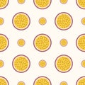 Seamless pattern with passion fruit. Vector illustration. Royalty Free Stock Photo