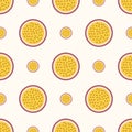 Seamless pattern with passion fruit. Vector illustration. Royalty Free Stock Photo