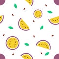 Seamless pattern with passion fruit on white background, vector