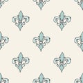 Pastel blue, gray, beige seamless pattern with hand drawn doodle royal floral ornament. Royalty Free Stock Photo