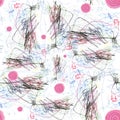 Seamless pattern with pastel pencil lines, freehand strokes. doodle child. Simple geometric texture. Textiles, packaging