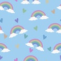 Rainbows and Colorful Hearts Seamless Pattern