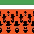 Seamless pattern for Patrick`s day. Stylized striped ornament of colors of the Irish flag. Hat, beard, mustache. For