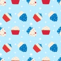 Seamless pattern with patriotic cupcake. For independence day celebration, party decoration, surface textures.