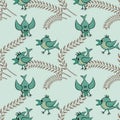 Seamless pattern, pattern, childrens illustration - birds and spikes.