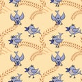 Seamless pattern, pattern, childrens illustration - birds and spikes.
