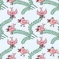 Seamless pattern, pattern, childrens illustration - birds and spikes