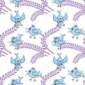 Seamless pattern, pattern, childrens illustration - birds and spikes