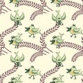 Seamless pattern, pattern, childrens illustration - birds and spikes.