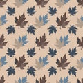 Seamless pattern with patterned leaves. Complex illustration print in grey, black, white and mustard