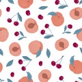 seamless pattern of peaches and cherries