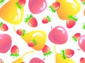 Seamless pattern with peaches, pears and strawberries on a white background. Summer fruit mix with pears, strawberries and peaches Royalty Free Stock Photo