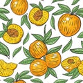 Seamless pattern with peaches, vector.