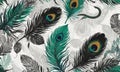 seamless pattern with peacock feathers Royalty Free Stock Photo
