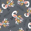 Seamless pattern with peacocks. Creative childish texture. Great for fabric, textile Vector Illustration Royalty Free Stock Photo