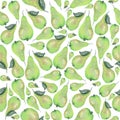 Seamless pattern Pear. Hand painted watercolor. Handmade fresh food design elements isolated