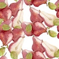 Seamless pattern of pears watercolor