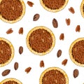 Seamless pattern with pecan pies. The theme of autumn and thanksgiving Royalty Free Stock Photo