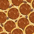 Seamless pattern with pecan pies. The theme of autumn and thanksgiving Royalty Free Stock Photo