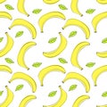 Seamless pattern  with peeled bananas and leaves Royalty Free Stock Photo