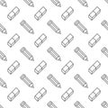 Seamless pattern with pencil, eraser line icons. Work tools background, writing illustration. Black white wallpaper for