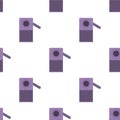 Seamless pattern with pencil purple sharpener on white background. Cartoon style. Vector illustration for design, web, wrapping Royalty Free Stock Photo