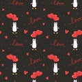 Seamless pattern with penguin,balloons and hearts. Background for wrapping paper, textile, posters, cards.