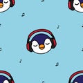 Seamless pattern penguin with red headphones Royalty Free Stock Photo