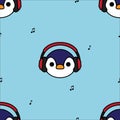 Seamless pattern penguin with red headphones Royalty Free Stock Photo