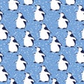 Seamless pattern, penguins and snowflakes