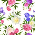 Seamless pattern with peonies flowers