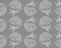 Seamless pattern with peonies on gray background