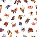 Seamless pattern of people crowd top view. Many characters going on endless background. Repeating print of men, women