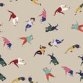Seamless pattern. People jumping and dancing at party illustration. Simple flat woman man character vector cartoon style. Person Royalty Free Stock Photo