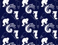 Seamless pattern people and masks on a blue background