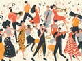 Seamless pattern with people playing musical instruments. illustration. Generative AI Royalty Free Stock Photo