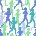 Seamless pattern, people run on a race, marathon. Vector colored figures of athletes. Sport, fitness and active, healthy lifestyle Royalty Free Stock Photo